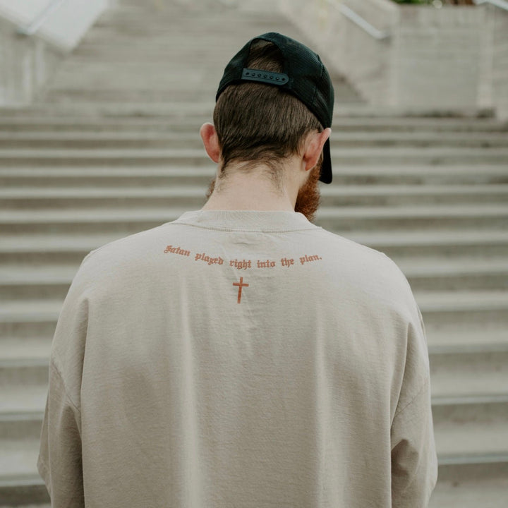 ‘The Cross Was Plan A’ Drop Shoulder - Oatmeal (Super Oversized) - Malta Apparel