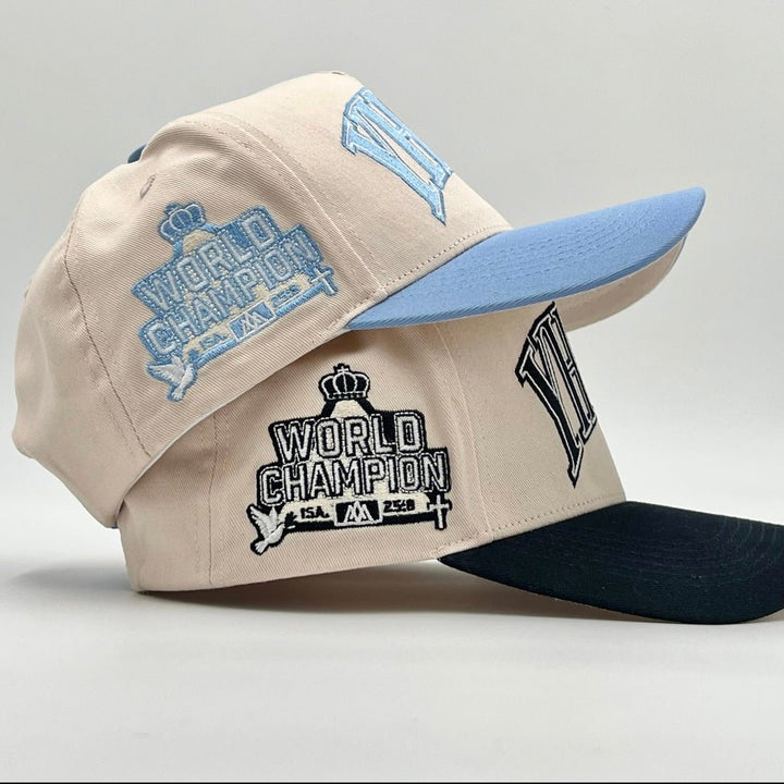 ‘YHWH’ Structured SnapBack - Cream/Baby Blue - Malta Apparel