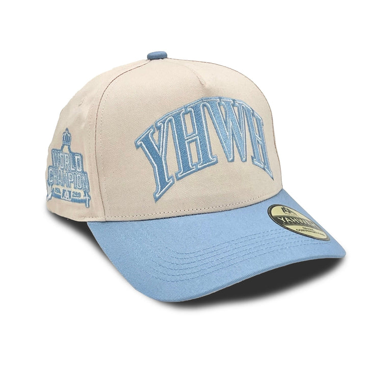‘YHWH’ Structured SnapBack - Cream/Baby Blue - Malta Apparel