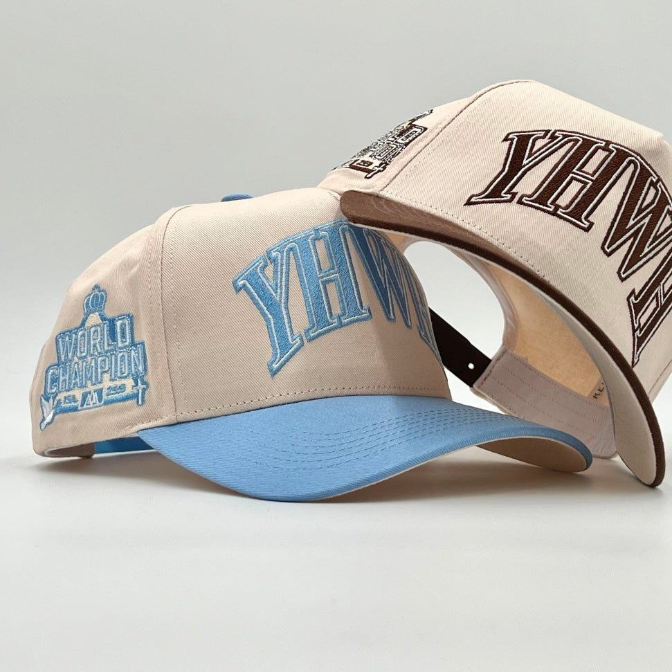‘YHWH’ Structured SnapBack - Cream/Baby Blue - Malta Apparel
