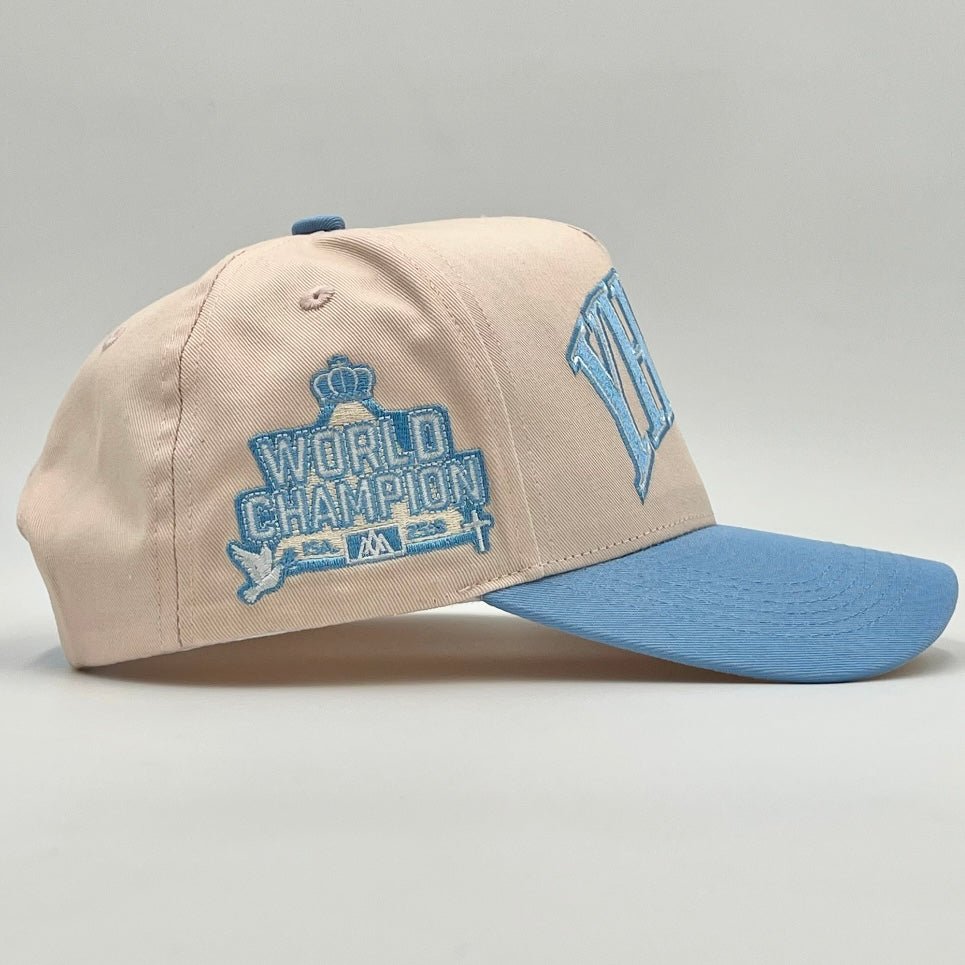 ‘YHWH’ Structured SnapBack - Cream/Baby Blue - Malta Apparel