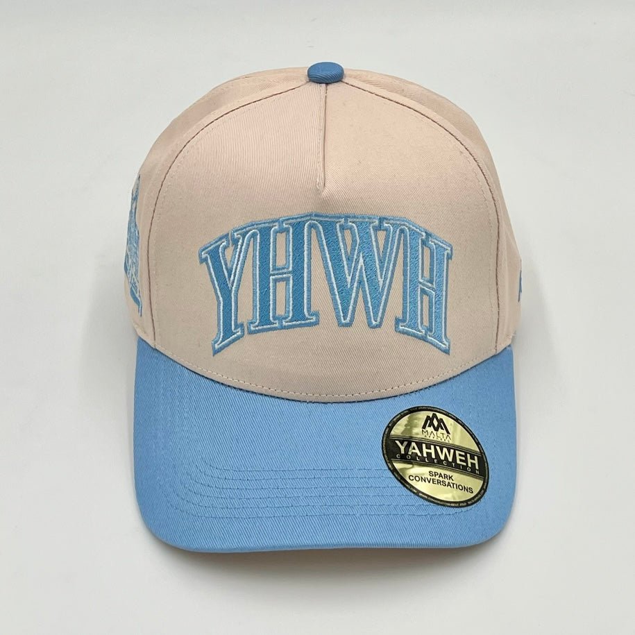 ‘YHWH’ Structured SnapBack - Cream/Baby Blue - Malta Apparel