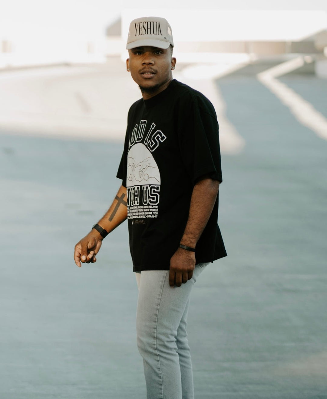 ‘God Is With Us’ Garment - Dyed Tee - Black - Malta Apparel