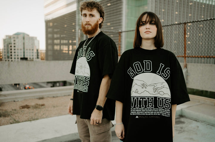 ‘God Is With Us’ Garment - Dyed Tee - Black - Malta Apparel