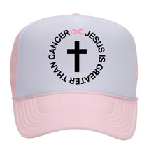 Load image into Gallery viewer, JESUS &gt; cancer Trucker - White/Pale Pink
