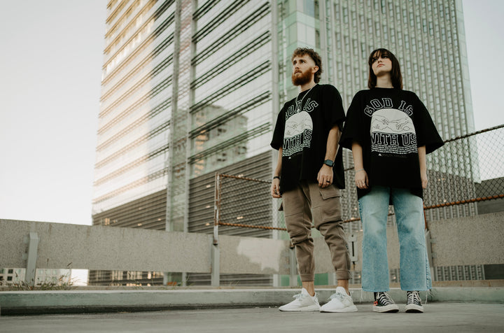 ‘God Is With Us’ Garment-Dyed Tee - Black